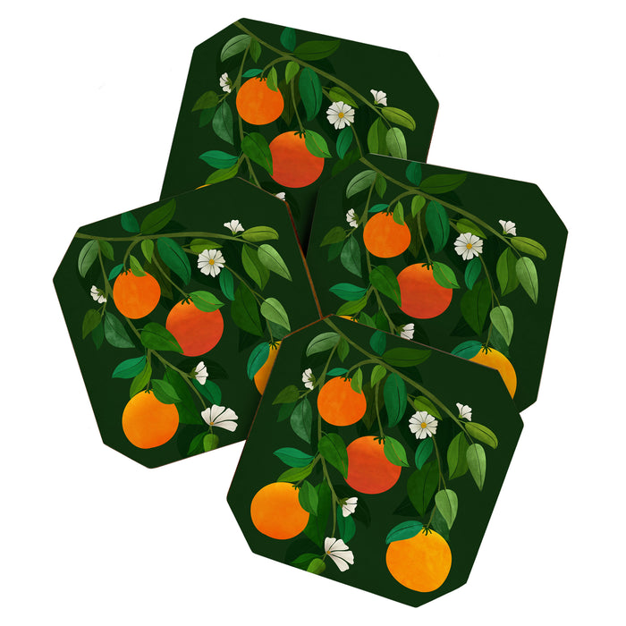 Oranges and Blossoms Botanical Illustration Coaster Gallery Image 1