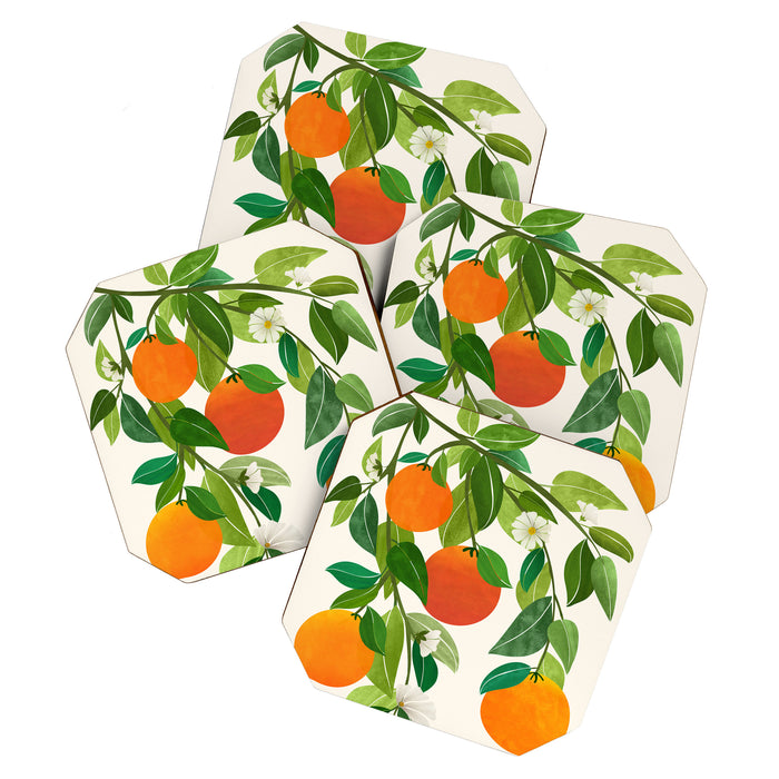 Oranges and Blossoms Tropical Fruit Painting Coaster Gallery Image 1