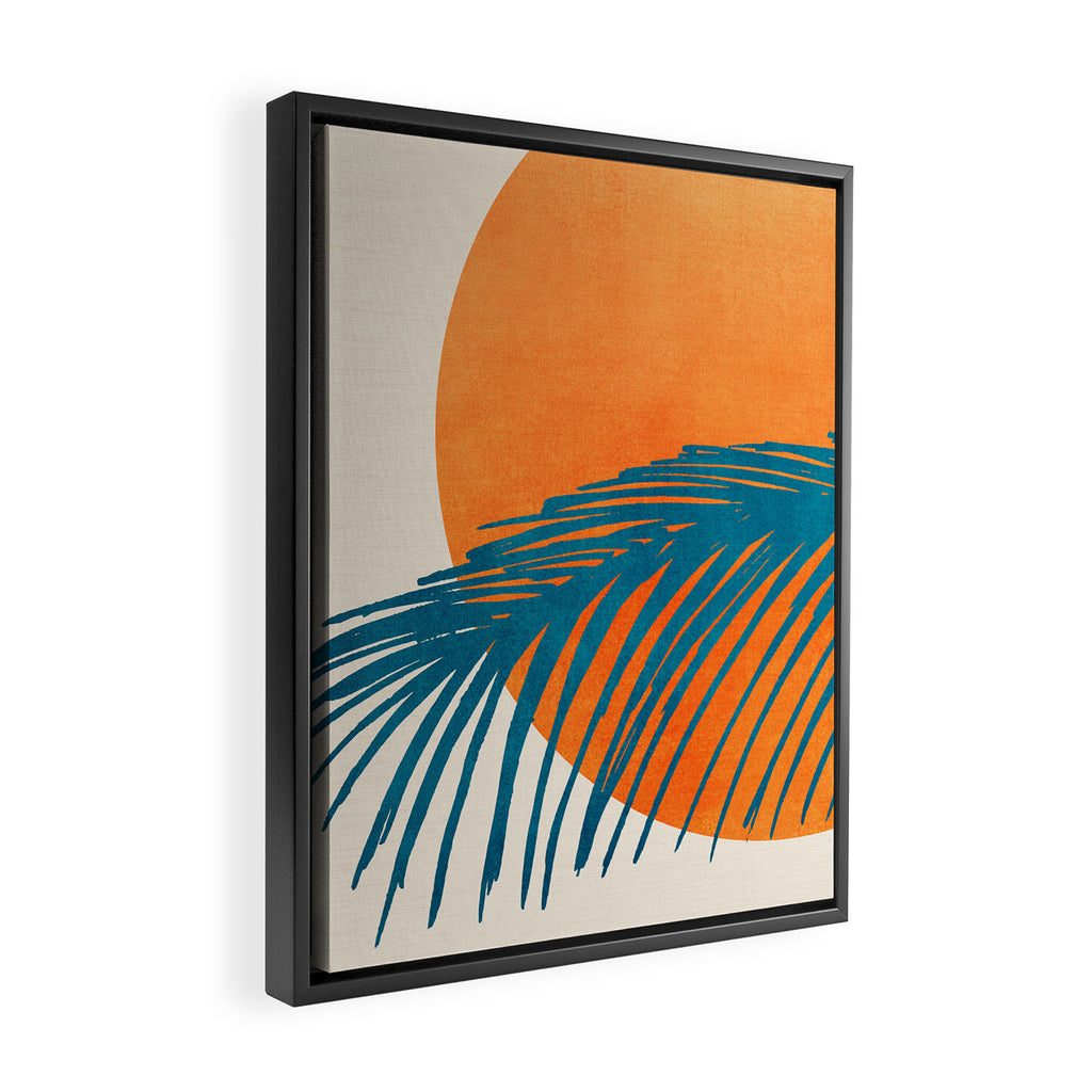 Palms and Sun - Retro Tropical Sunset Framed Canvas Print Gallery Image 2