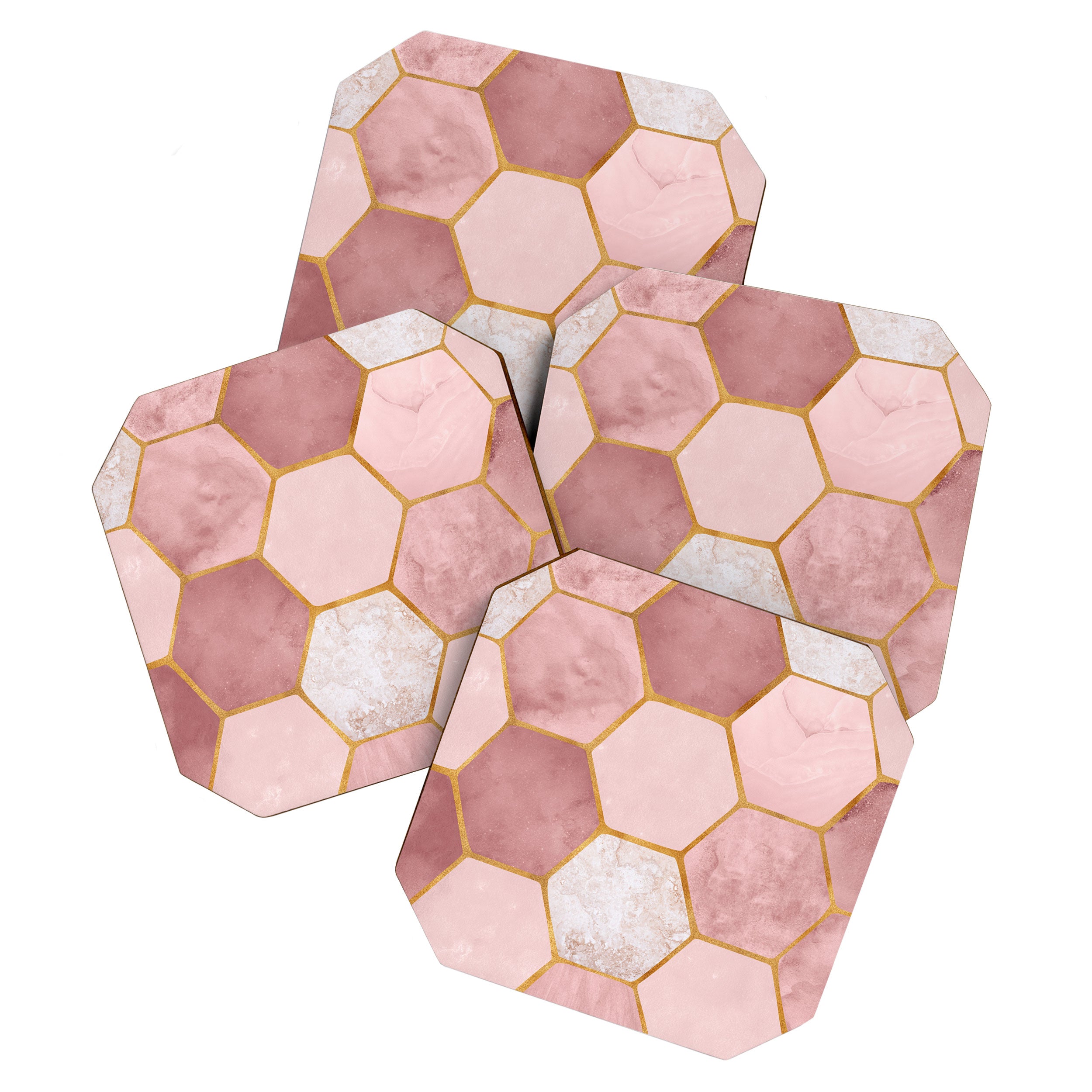 Pink and Gold Hexagon Quartz Coaster Gallery Image 1