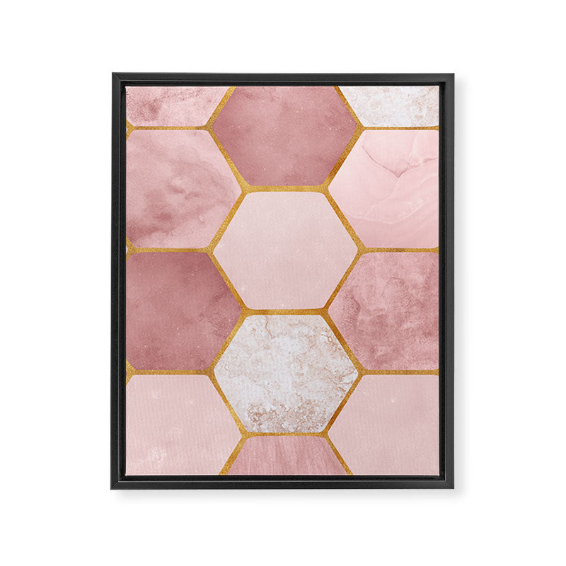 Pink and Gold Hexagon Quartz Framed Canvas Print Gallery Image 8