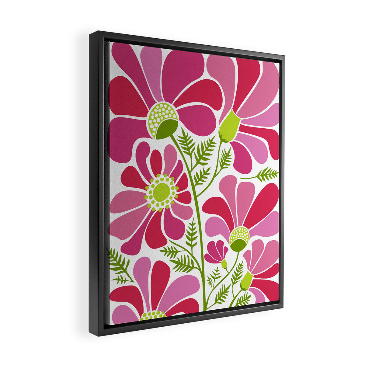 Pink Daisy Flower Illustration Framed Canvas Print Gallery Image 2