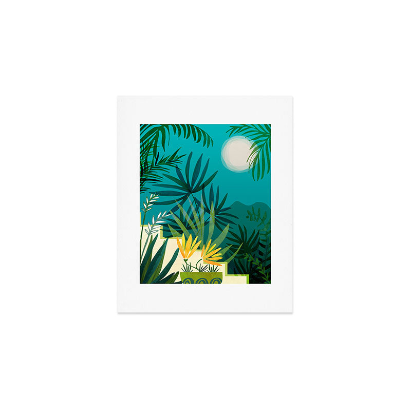 Rainforest With Moonlight Tropical Night Series #3 Art Print Gallery Image 1