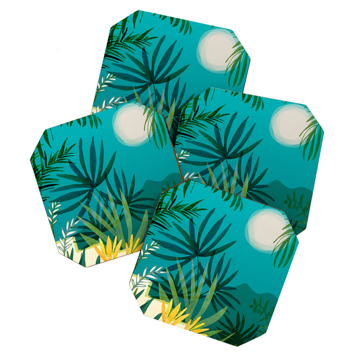 Rainforest With Moonlight Tropical Night Series #3 Coaster Gallery Image 1