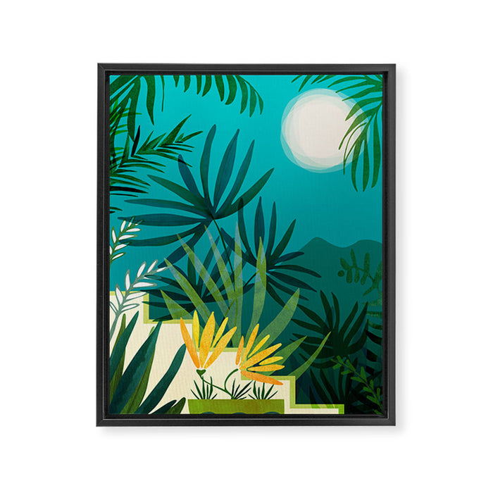 Rainforest With Moonlight Tropical Night Series #3 Framed Canvas Print Gallery Image 1