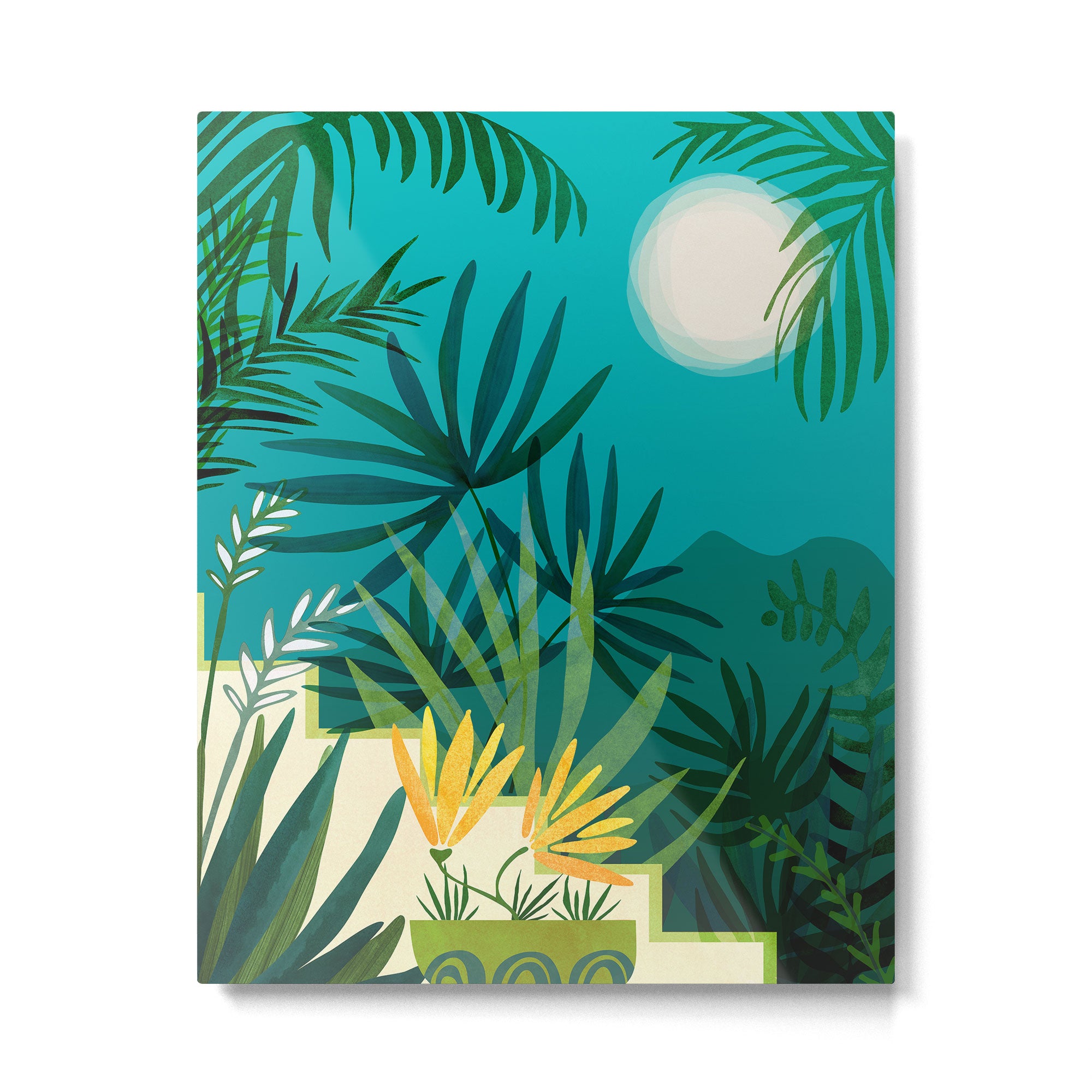 Rainforest With Moonlight Tropical Night Series #3 Metal Print Gallery Image 4