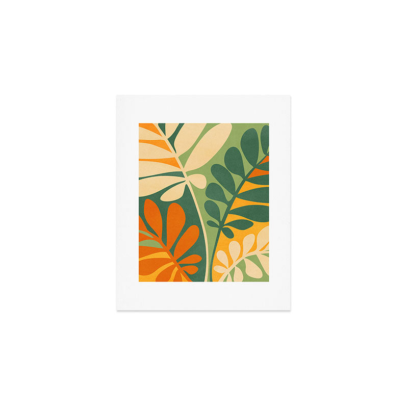 Retro Earthy Floral in Green and Orange Art Print Gallery Image 1