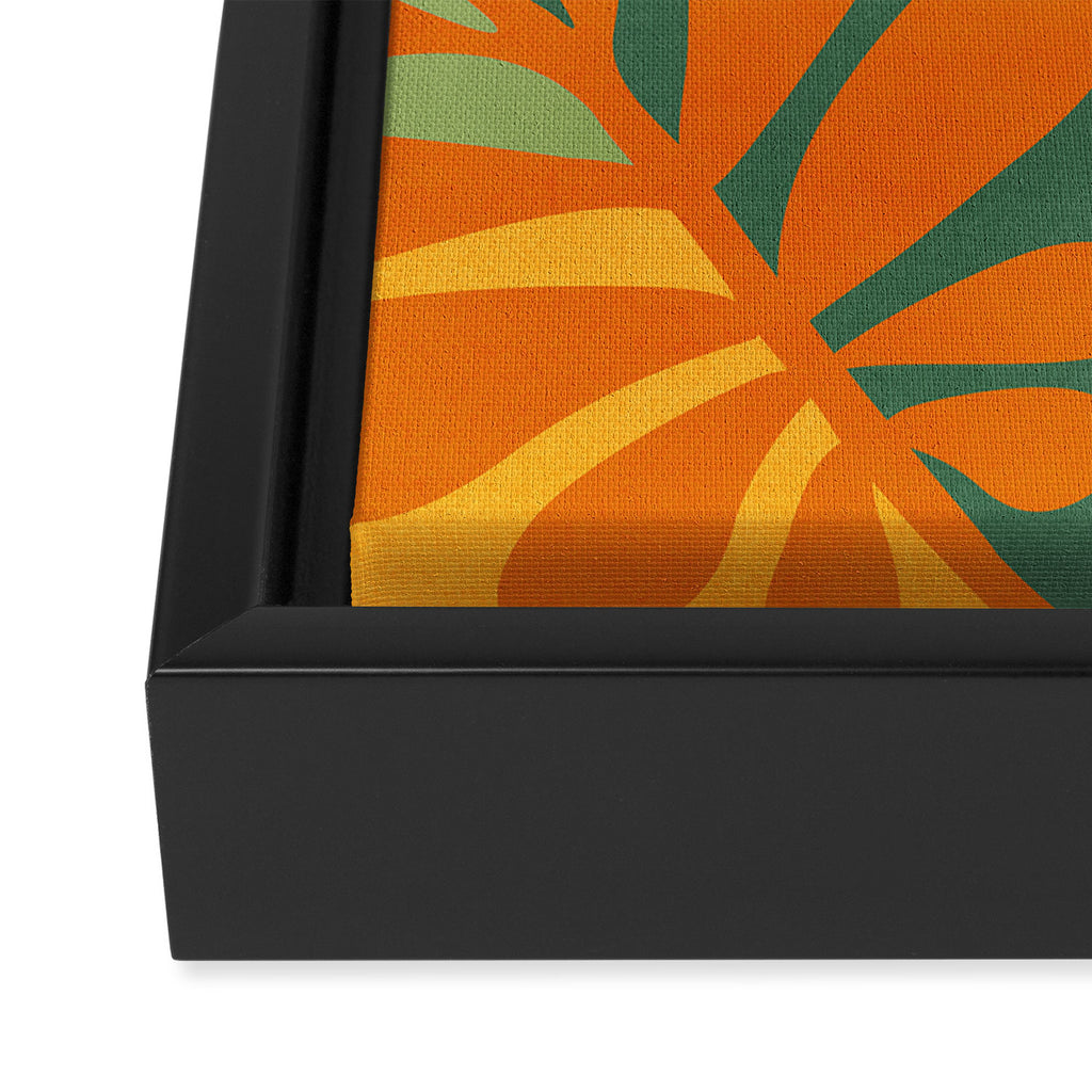 Retro Earthy Floral in Green and Orange Framed Canvas Print Gallery Image 3