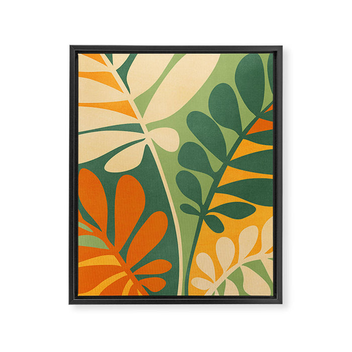 Retro Earthy Floral in Green and Orange Framed Canvas Print Gallery Image 1