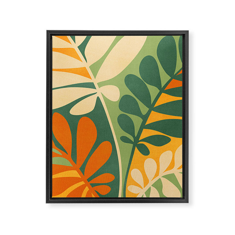 Retro Earthy Floral in Green and Orange Framed Canvas Print Gallery Image 8
