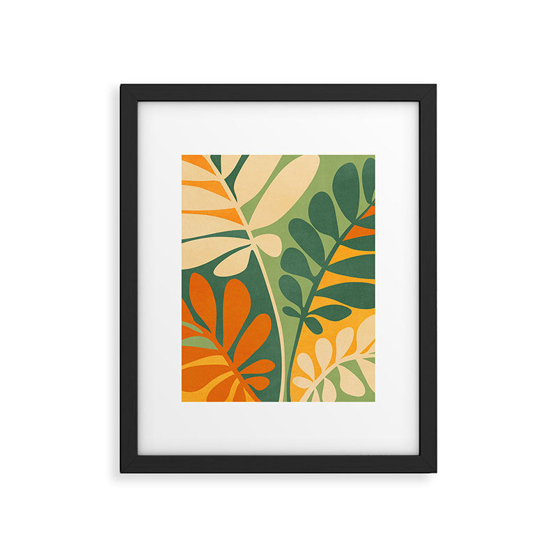 Retro Earthy Floral in Green and Orange Framed Art Print Gallery Image 6
