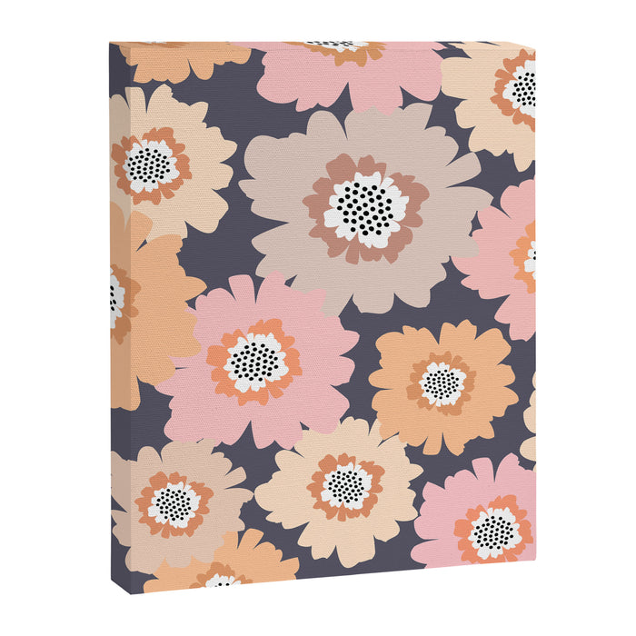 Retro Frilly Flowers in Pink and Orange Canvas Print Gallery Image 1
