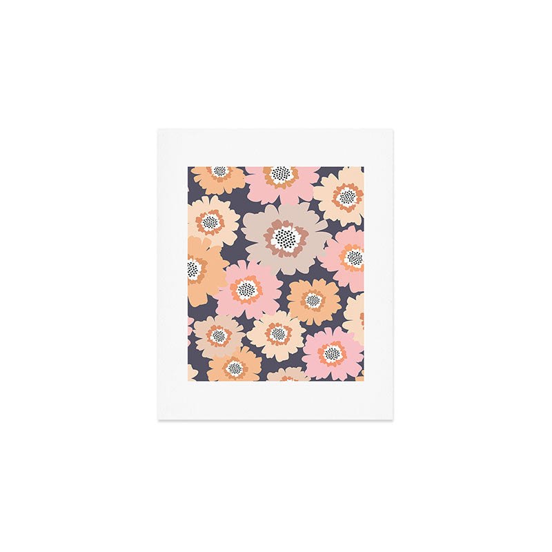 Retro Frilly Flowers in Pink and Orange Art Print Gallery Image 1