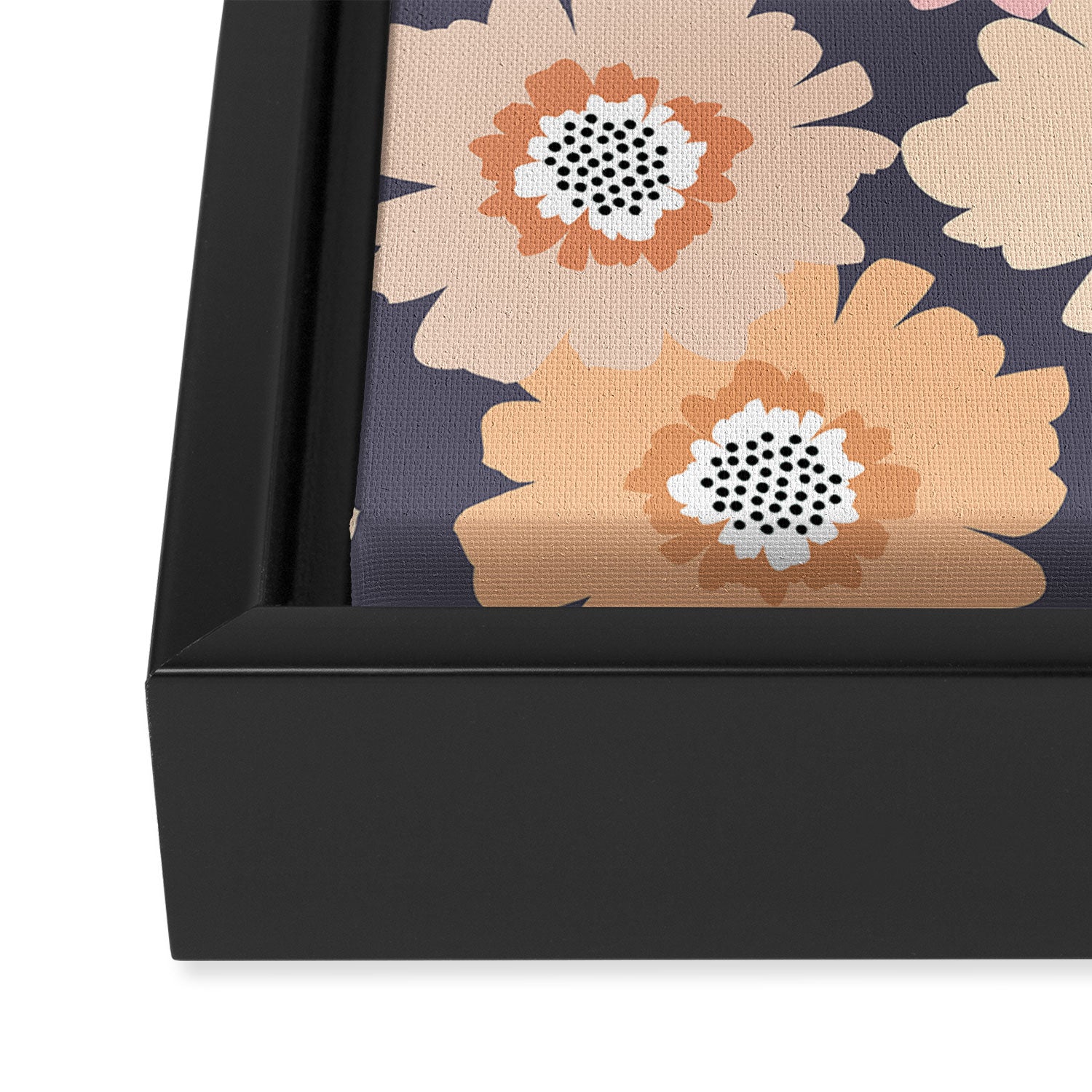 Retro Frilly Flowers in Pink and Orange Framed Canvas Print Gallery Image 3