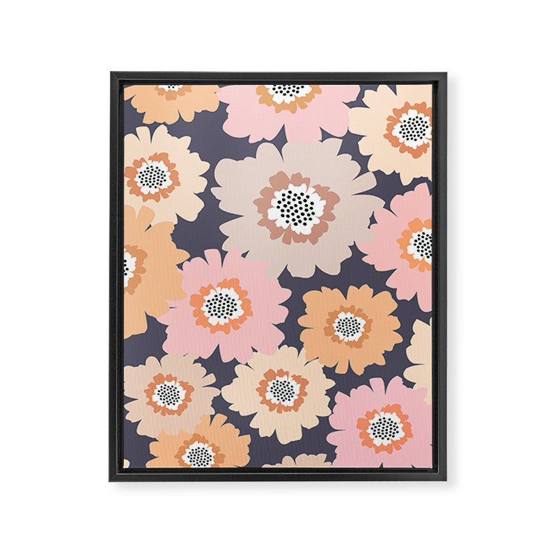 Retro Frilly Flowers in Pink and Orange Framed Canvas Print Gallery Image 8
