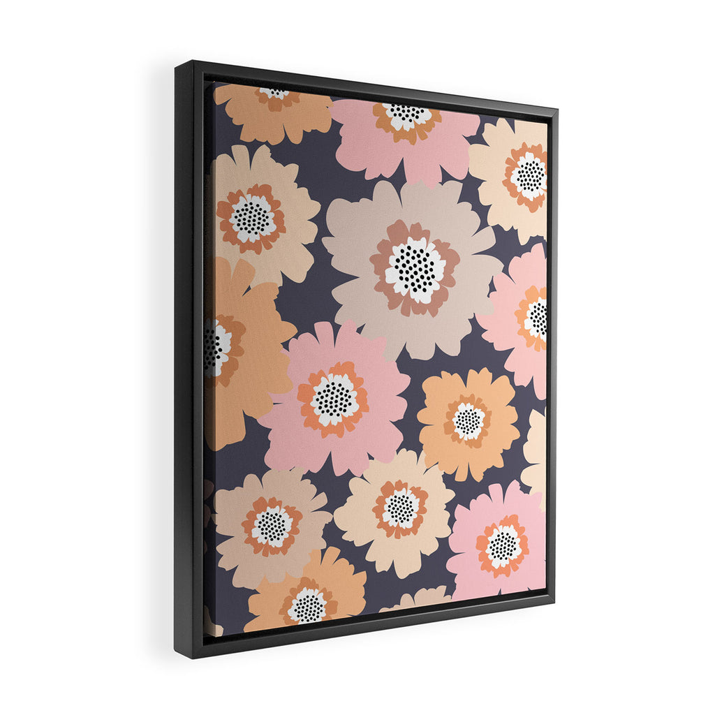 Retro Frilly Flowers in Pink and Orange Framed Canvas Print Gallery Image 2