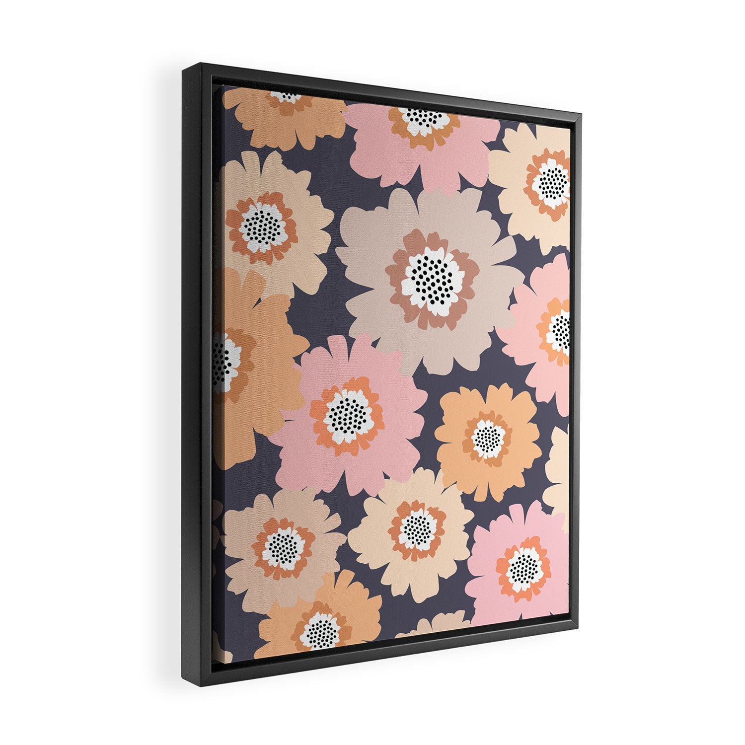 Retro Frilly Flowers in Pink and Orange Framed Canvas Print Gallery Image 2