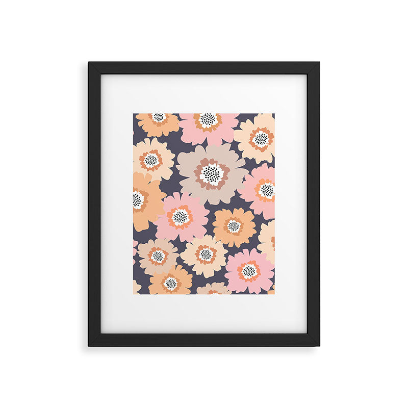 Retro Frilly Flowers in Pink and Orange Framed Art Print Gallery Image 6
