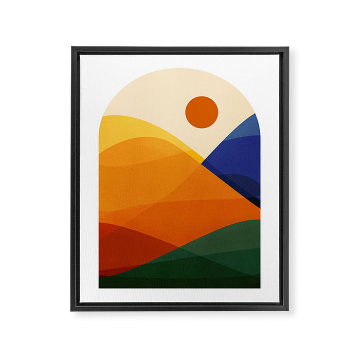 Retro Mountain Sunset Framed Canvas Print Gallery Image 1