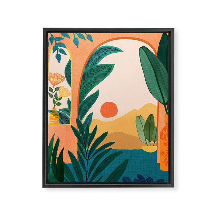 Santa Fe Oasis Desert Landscape with Plants Framed Canvas Print Gallery Image 1