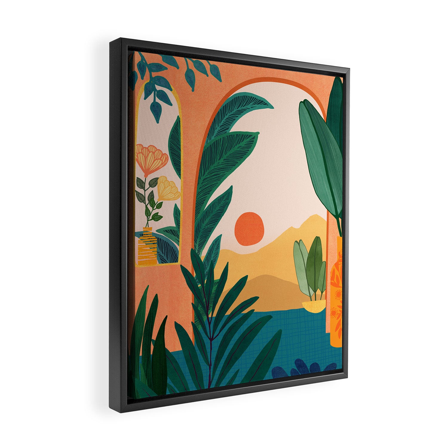 Santa Fe Oasis Desert Landscape with Plants Framed Canvas Print Gallery Image 2