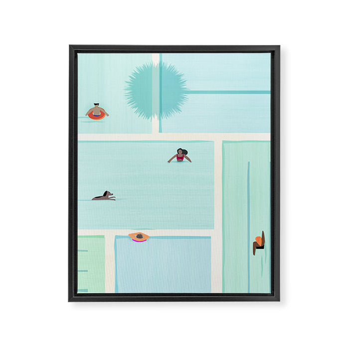 Saturdays At The Pool Illustration Framed Canvas Print Gallery Image 1