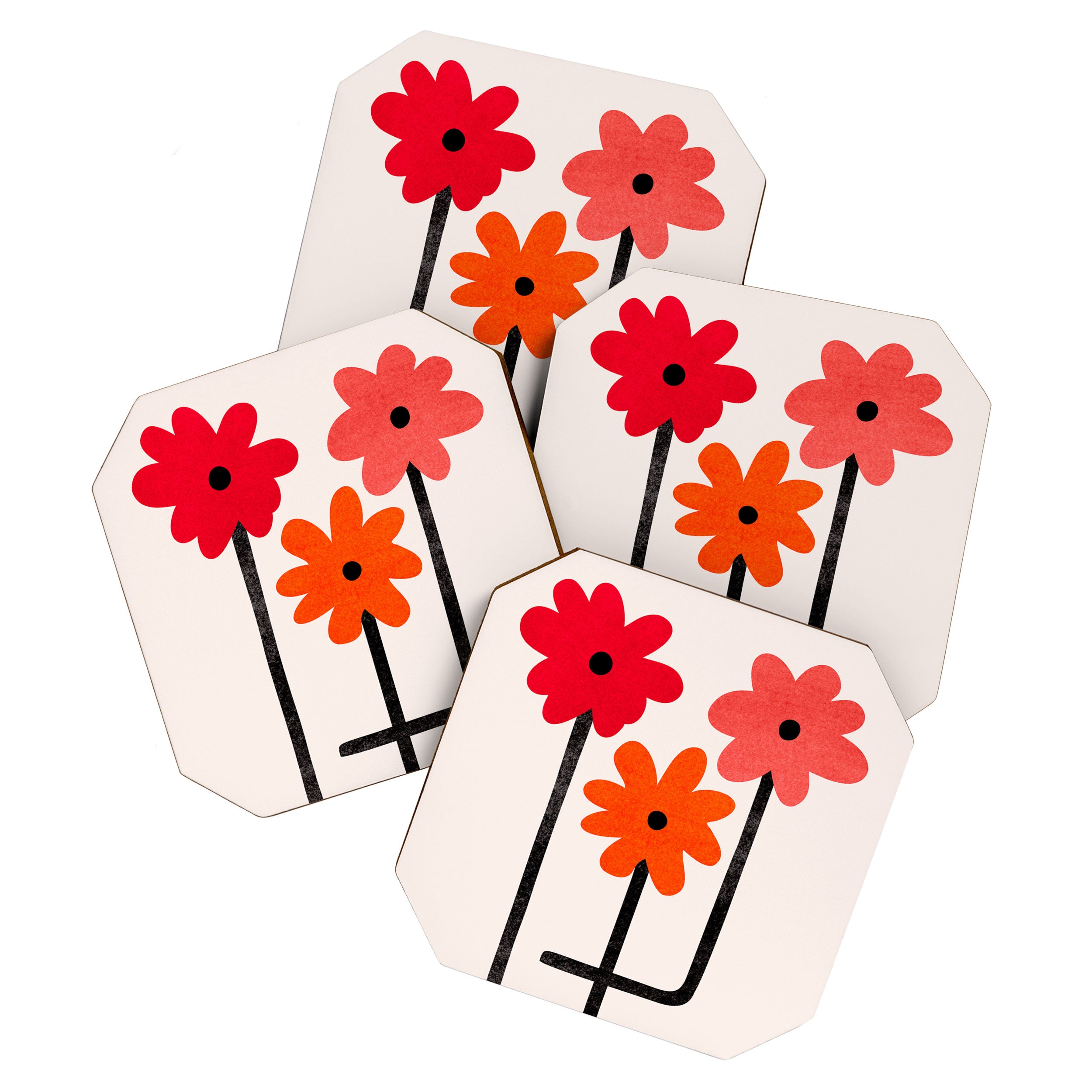 Scarlet Minimalist Red Floral Art Coaster Gallery Image 1