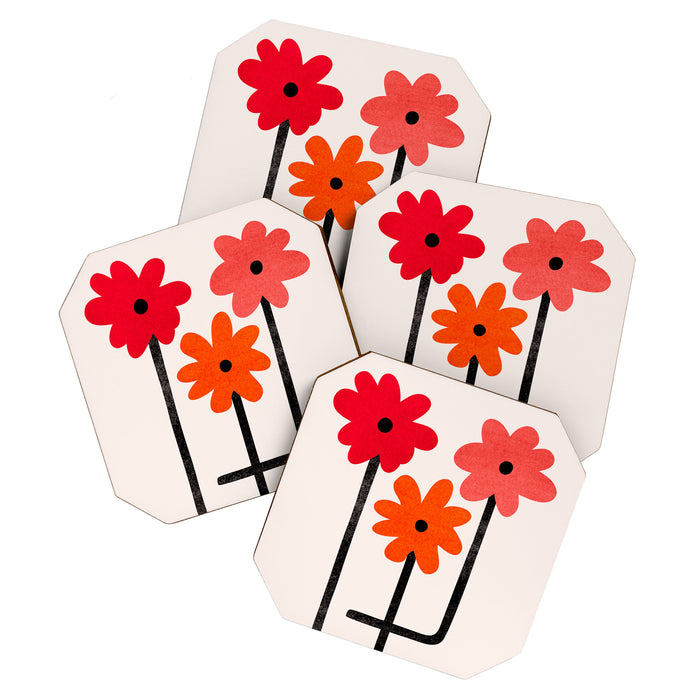 Scarlet Minimalist Red Floral Art Coaster Gallery Image 1