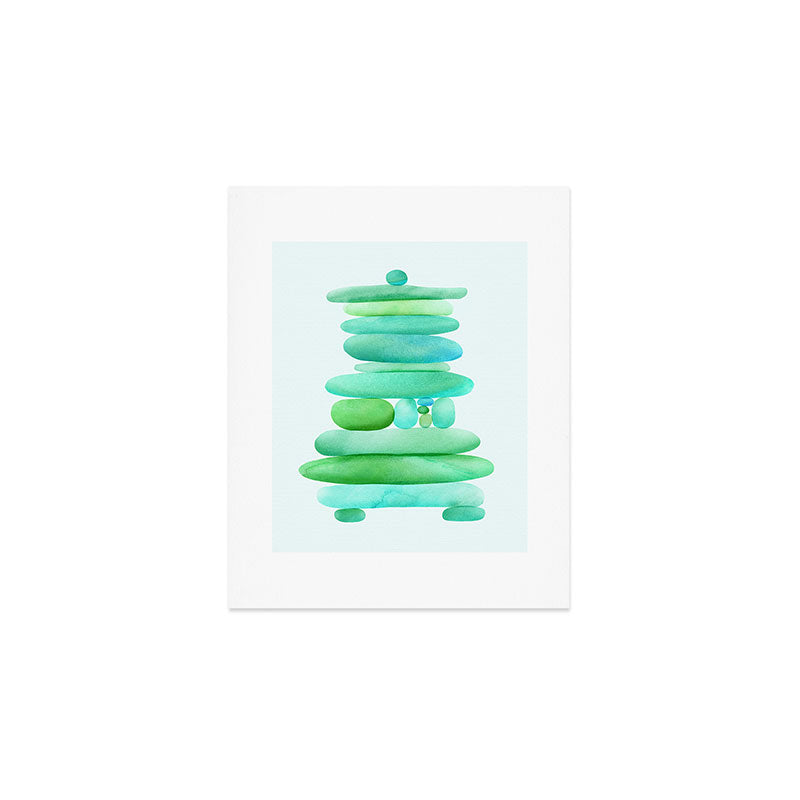 Sea Glass Cairn Watercolor Art Print Gallery Image 1