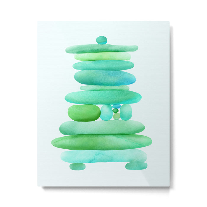 Sea Glass Cairn Watercolor Metal Print Gallery Image 1