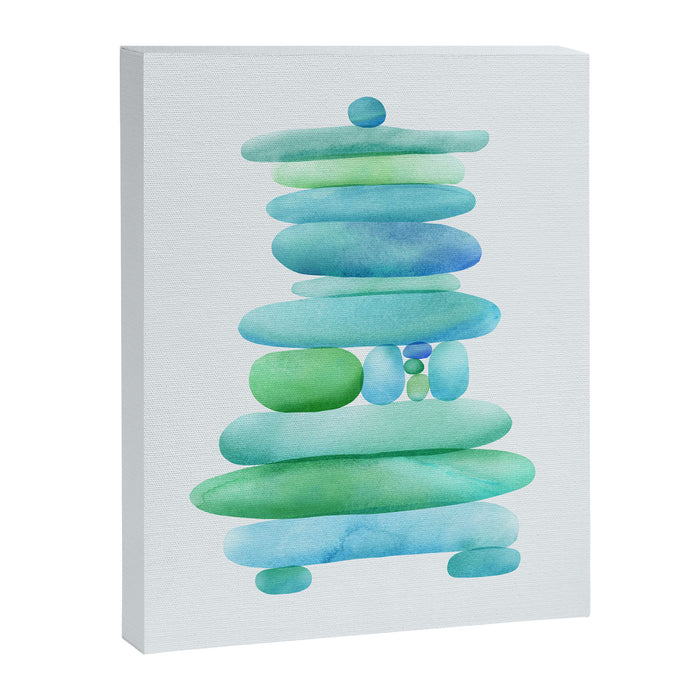 Sea Glass Cairn Watercolor - Teal and Blue Canvas Print Gallery Image 1