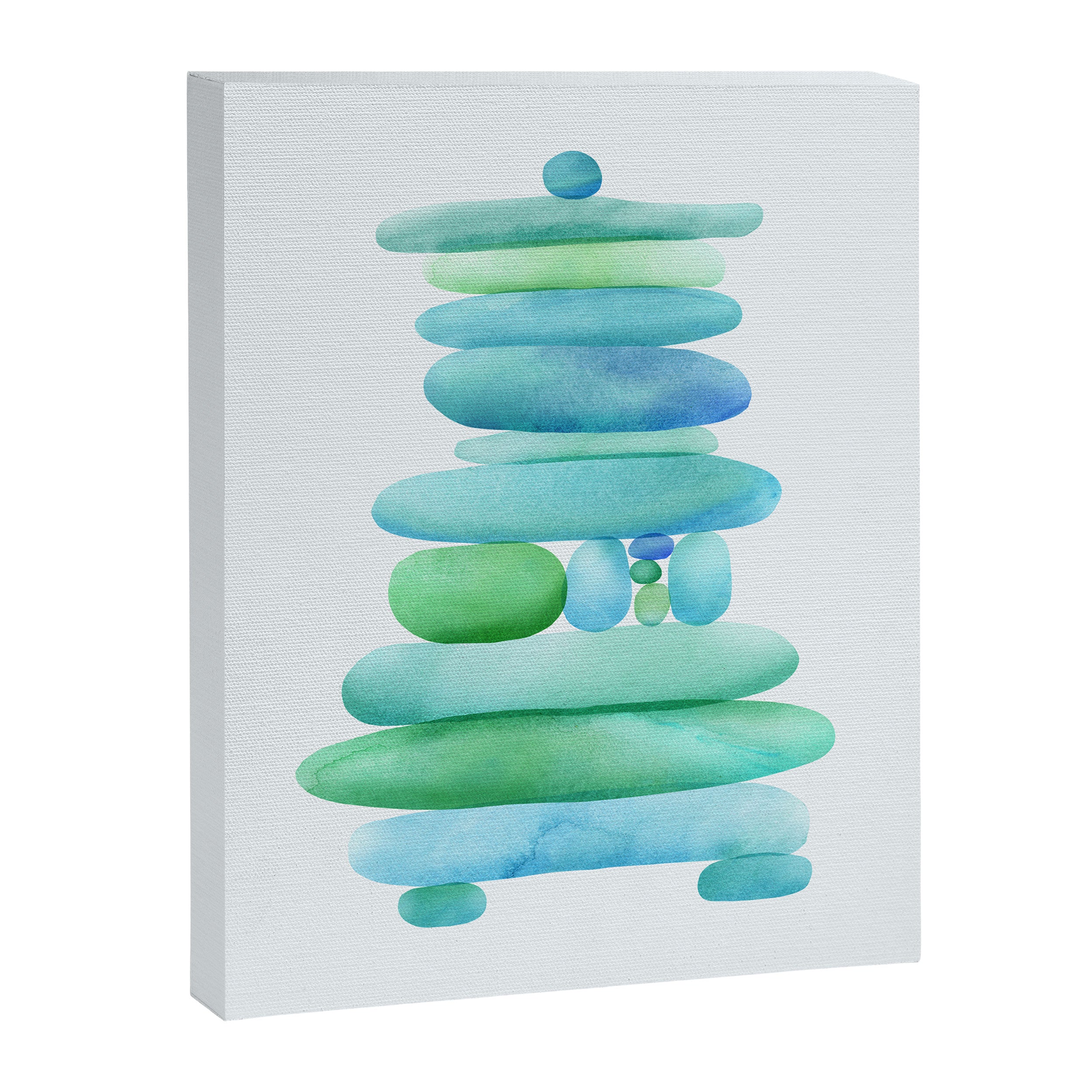 Sea Glass Cairn Watercolor - Teal and Blue Canvas Print Gallery Image 6