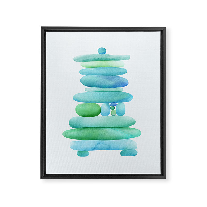 Sea Glass Cairn Watercolor - Teal and Blue Framed Canvas Print Gallery Image 6