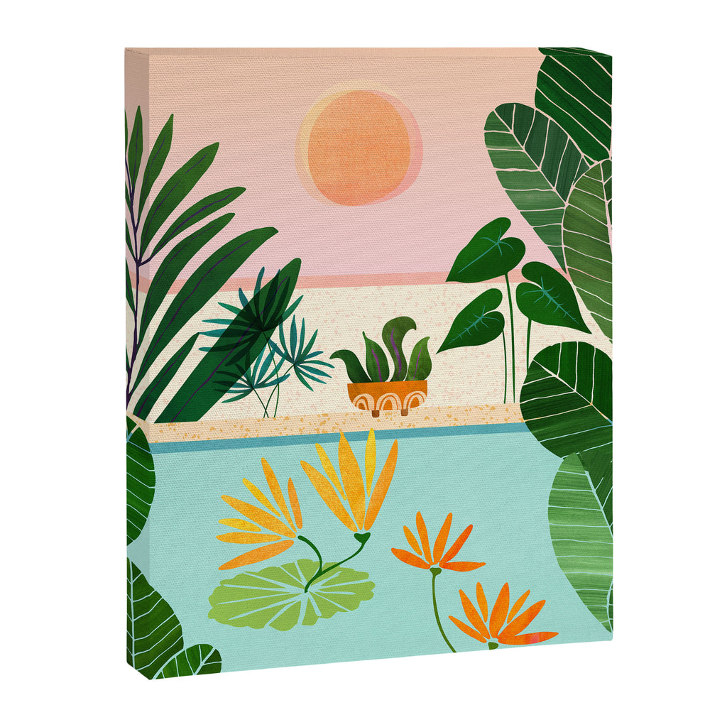 Shangri La Sunrise Tropical Poolside Scene Canvas Print Gallery Image 6