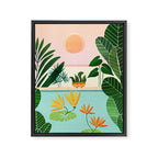 Shangri La Sunrise Tropical Poolside Scene Framed Canvas Print Gallery Image 6