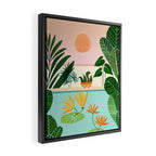 Shangri La Sunrise Tropical Poolside Scene Framed Canvas Print Gallery Image 2