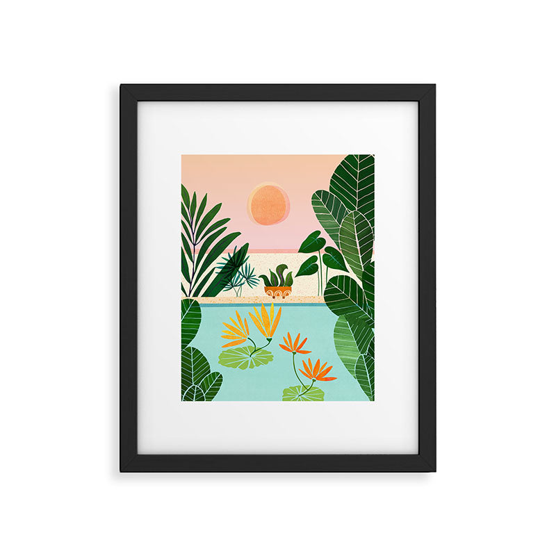 Shangri La Sunrise Tropical Poolside Scene Framed Art Print Gallery Image 5