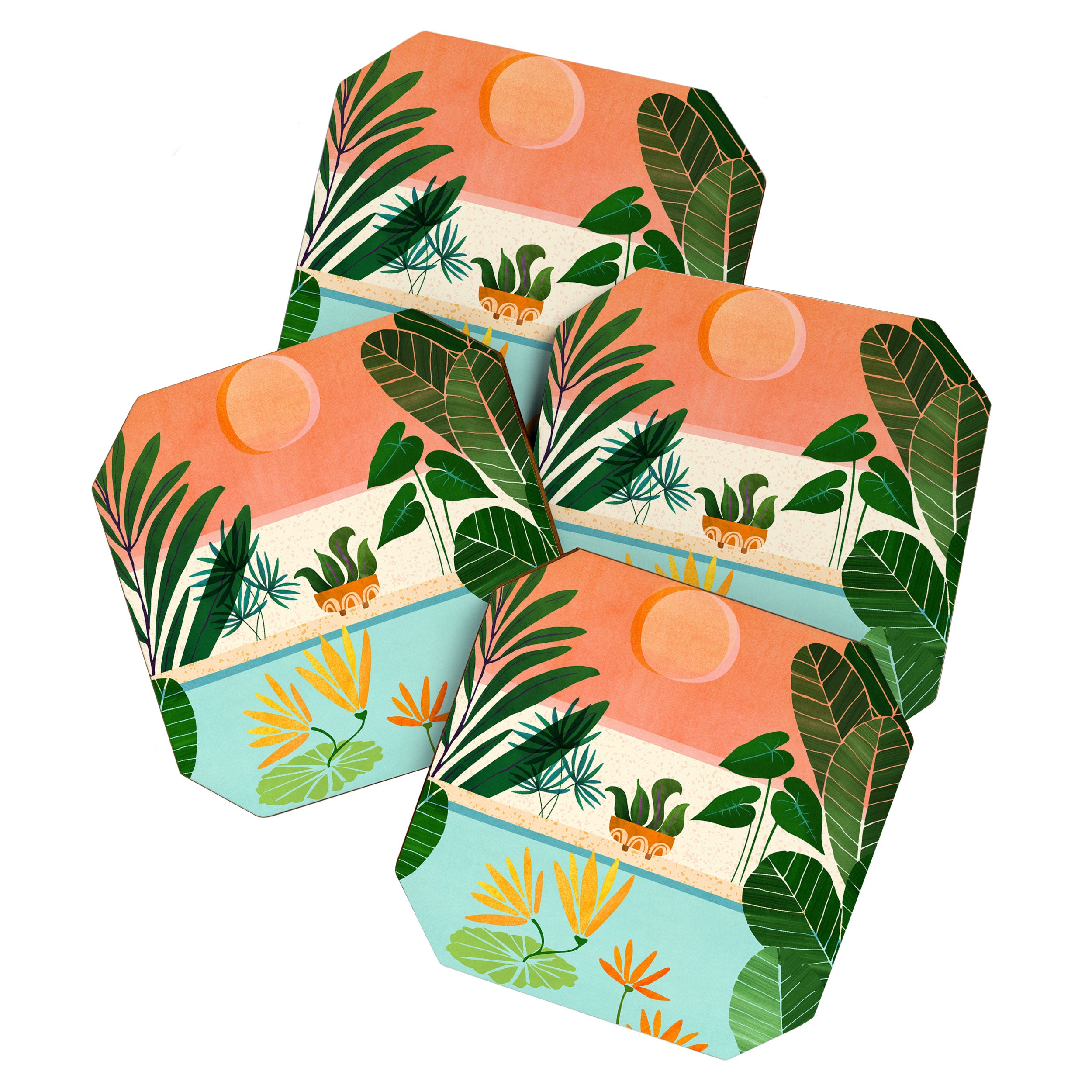 Shangri La Sunset Exotic Landscape Illustration Coaster Gallery Image 1