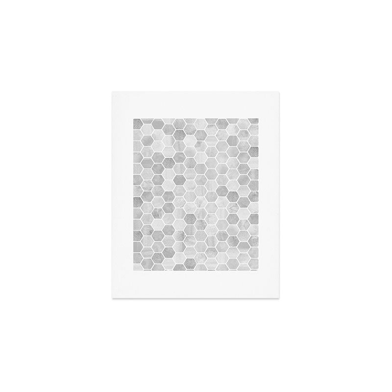Silver and Gray Hexagon Geometric Pattern Art Print Gallery Image 1