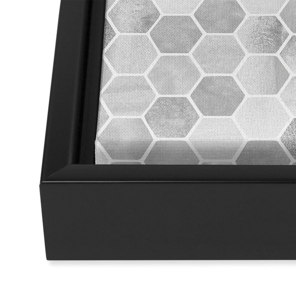 Silver and Gray Hexagon Geometric Pattern Framed Canvas Print Gallery Image 3