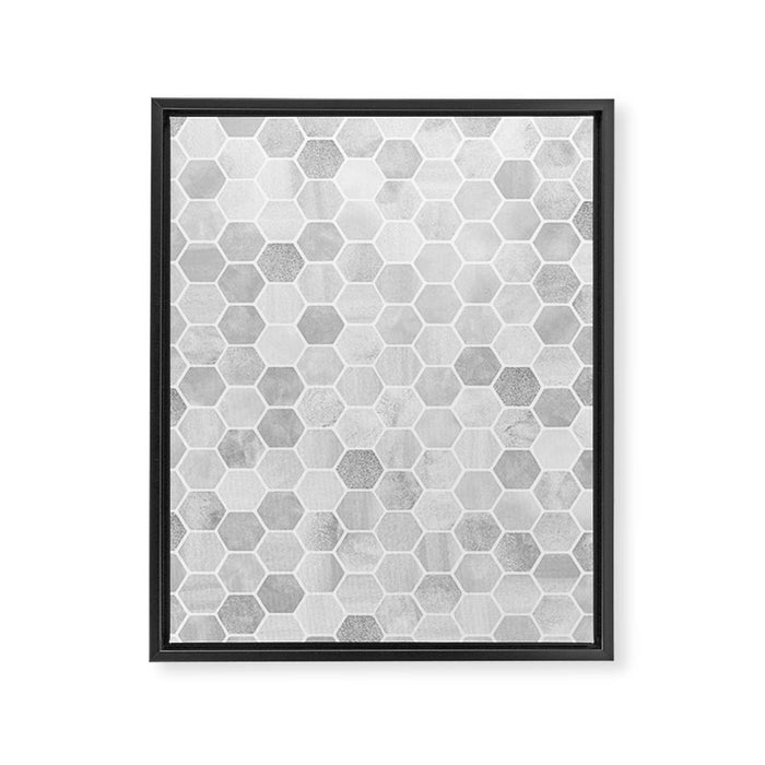 Silver and Gray Hexagon Geometric Pattern Framed Canvas Print Gallery Image 1