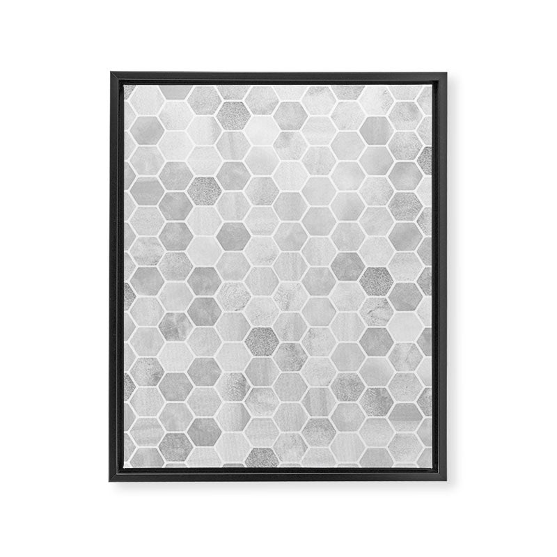 Silver and Gray Hexagon Geometric Pattern Framed Canvas Print Gallery Image 8