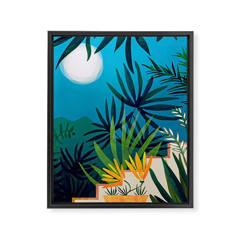Spooky Night In The Jungle - Tropical Landscape Illustration Framed Canvas Print Gallery Image 6