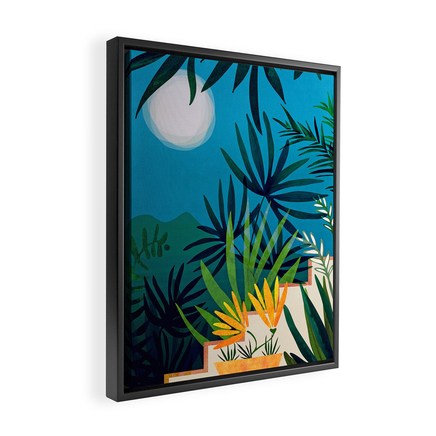 Spooky Night In The Jungle - Tropical Landscape Illustration Framed Canvas Print Gallery Image 2