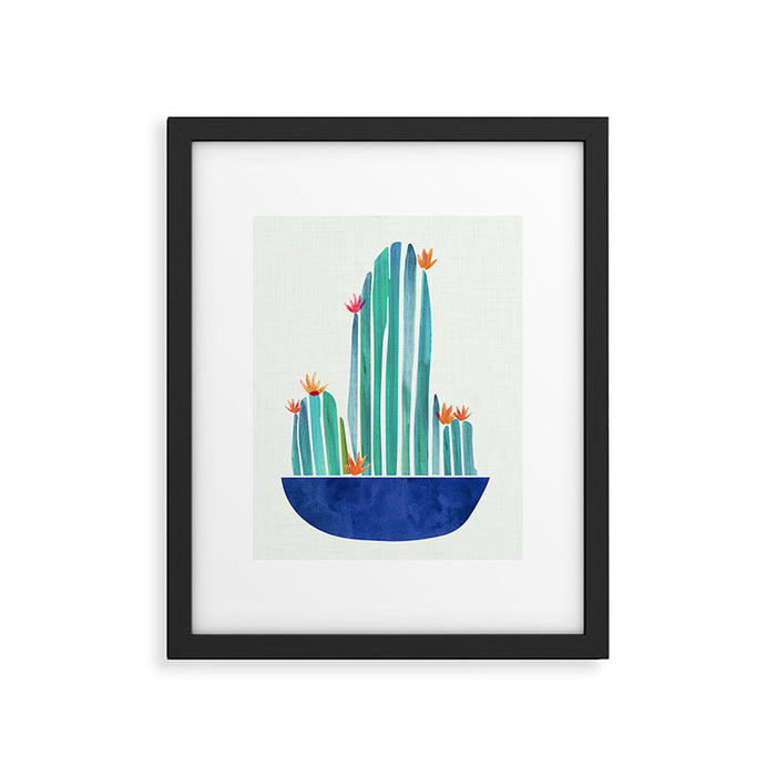 Spring Cactus Blossoms with Indigo Terra Cotta Framed Art Print Gallery Image 1