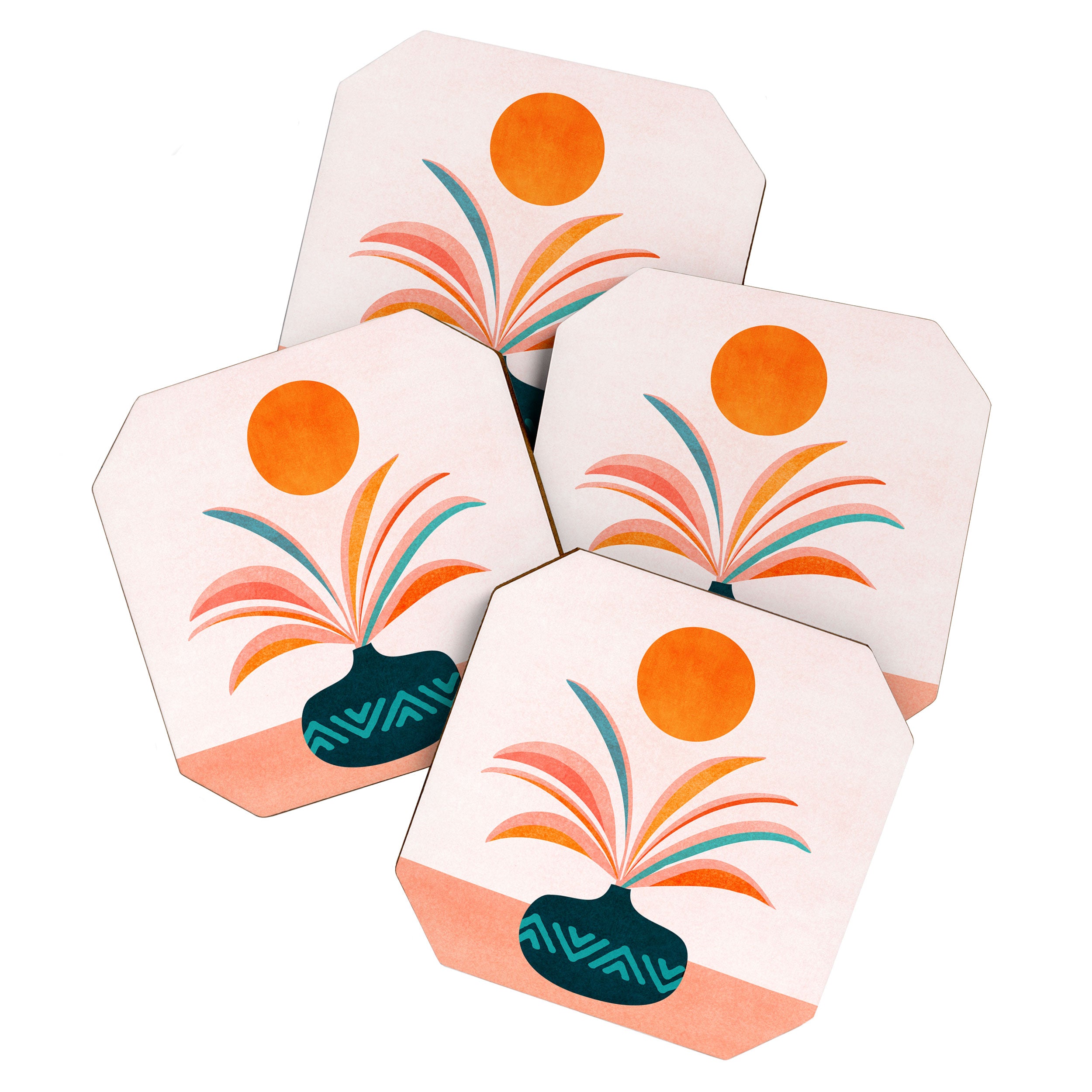 Sun Worship Colorful Plant Illustration Coaster Gallery Image 1