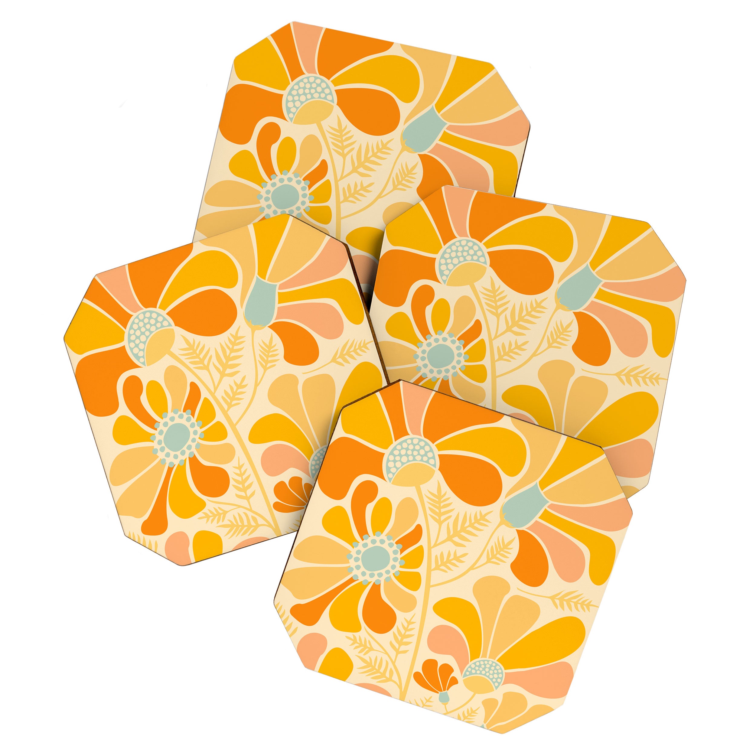 Sunny Flowers Floral Illustration Coaster Gallery Image 1