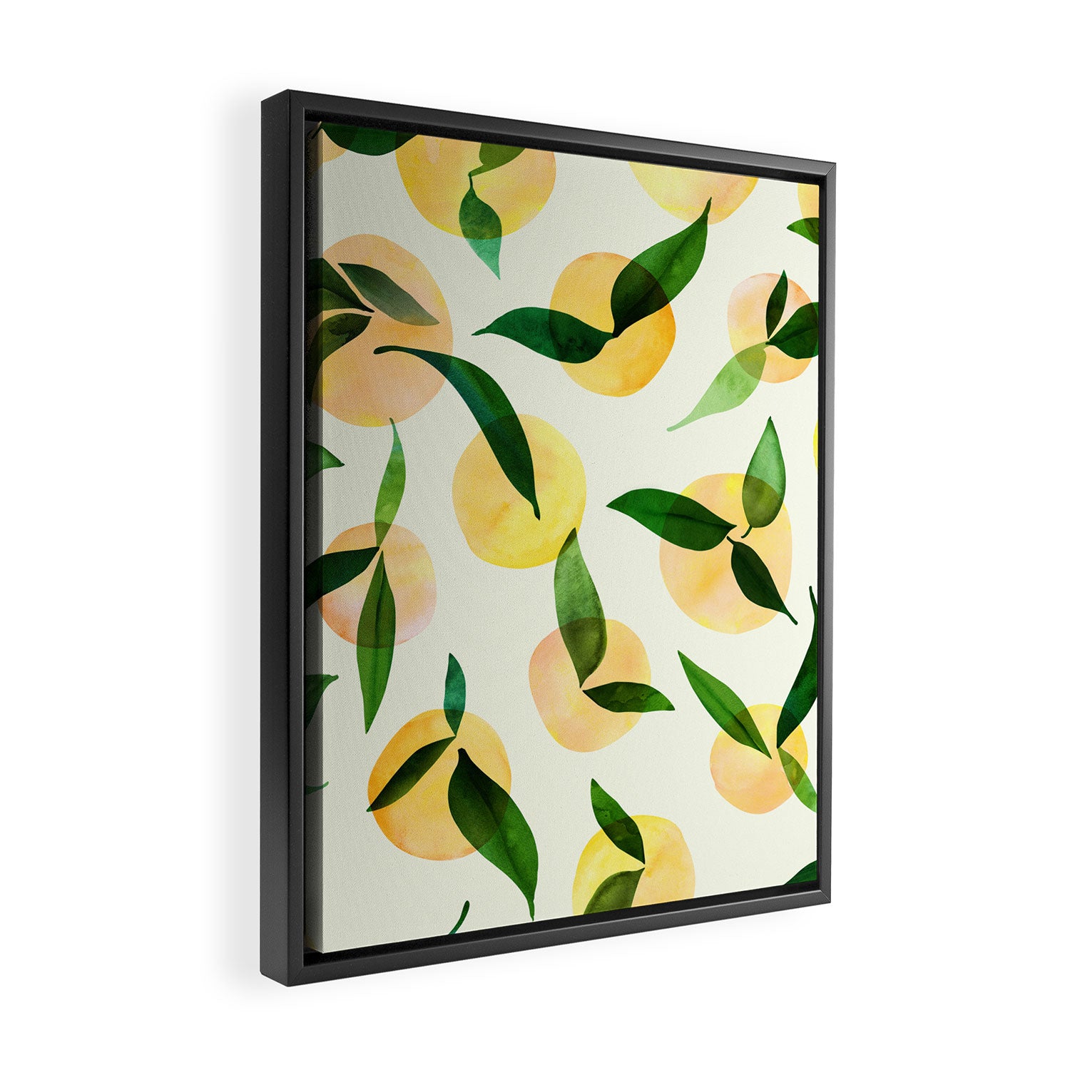 Sunny Lemon Print ~ Yellow and Green Framed Canvas Print Gallery Image 2