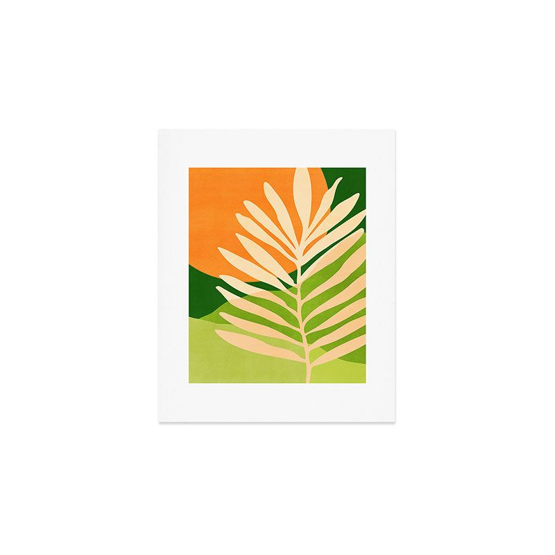 Sunny Palm Frond in Orange and Green Art Print Gallery Image 1
