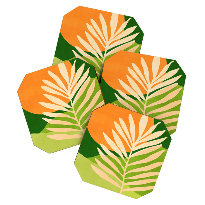 Sunny Palm Frond in Orange and Green Coaster Gallery Image 1